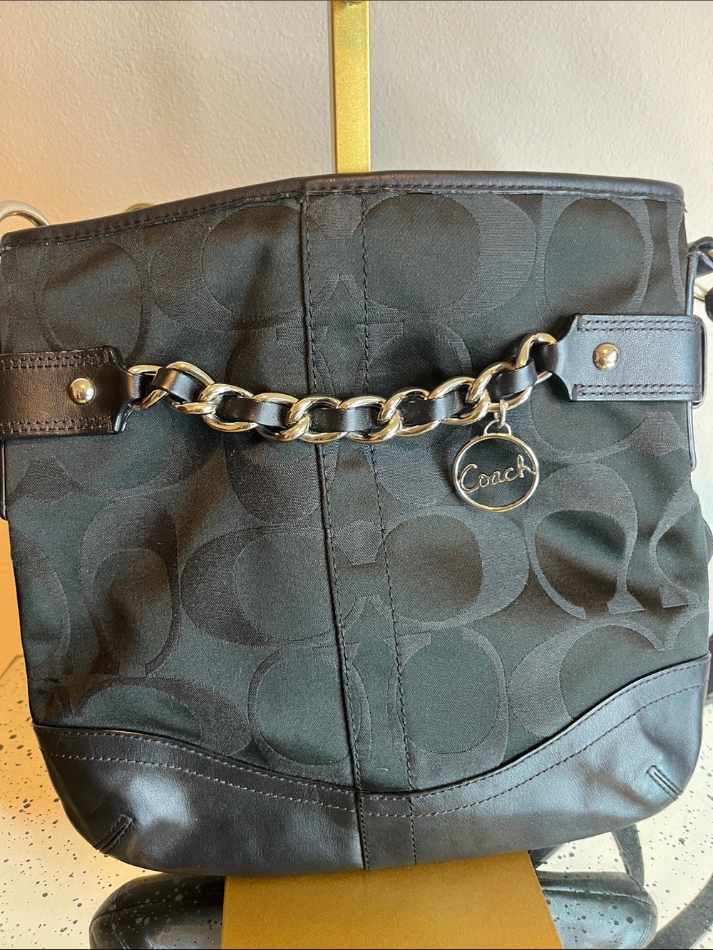 EUC Coach Black Signature Chain Shoulder Crossbody Bag - Picture 2 of 11